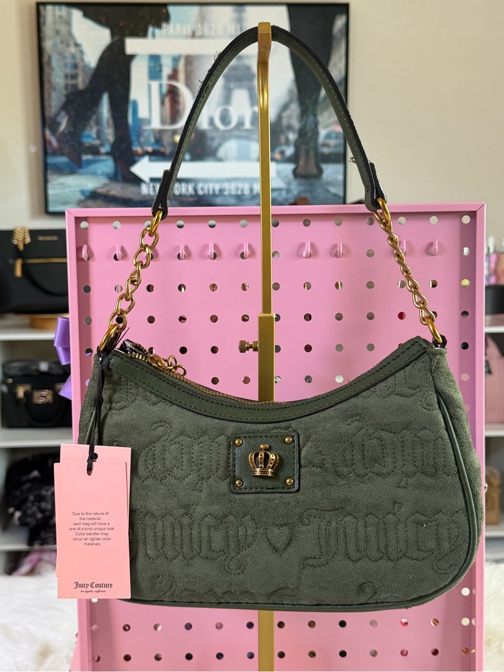 Juicy Couture Olive Quilted Crown Patch Shoulder Bag